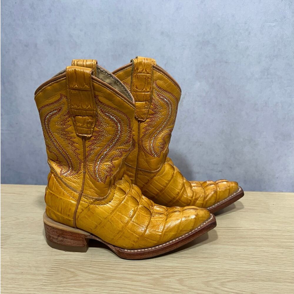 Arango Western Alligator Cowboy Yellow Pointed Toe Kids Boots Size USA 13 Mex 20